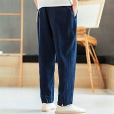 秋季新款男装棉麻风盘扣提花宽松休闲裤小脚裤灰色，男装休闲裤，电商B277(原6028)
