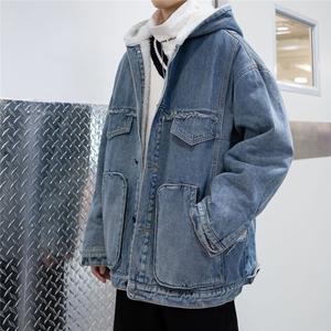 A609 P130 冬季男士连帽羊羔毛加厚保暖牛仔夹克棉衣外套潮图片