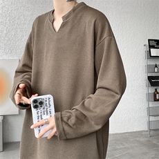 8XL-M长袖打底衫T恤V领针织体恤麦穗条卫衣加肥加大码TX3102特P35，男装T恤，电商B238