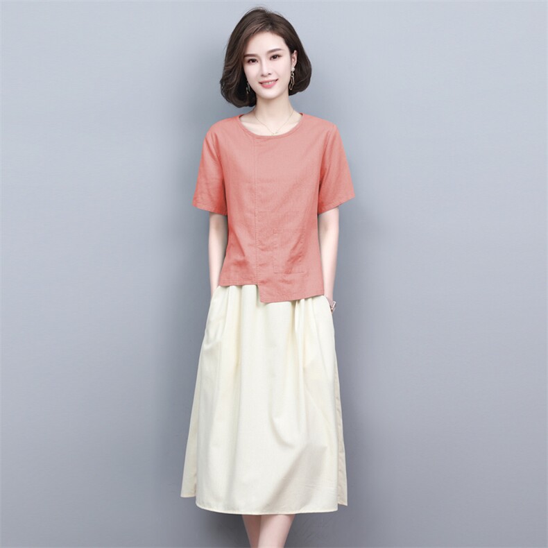 亚麻女高端棉麻套装2025新款女士半身裙年轻款高端中年妈妈两件套,女装套装/套裙,璐依舞