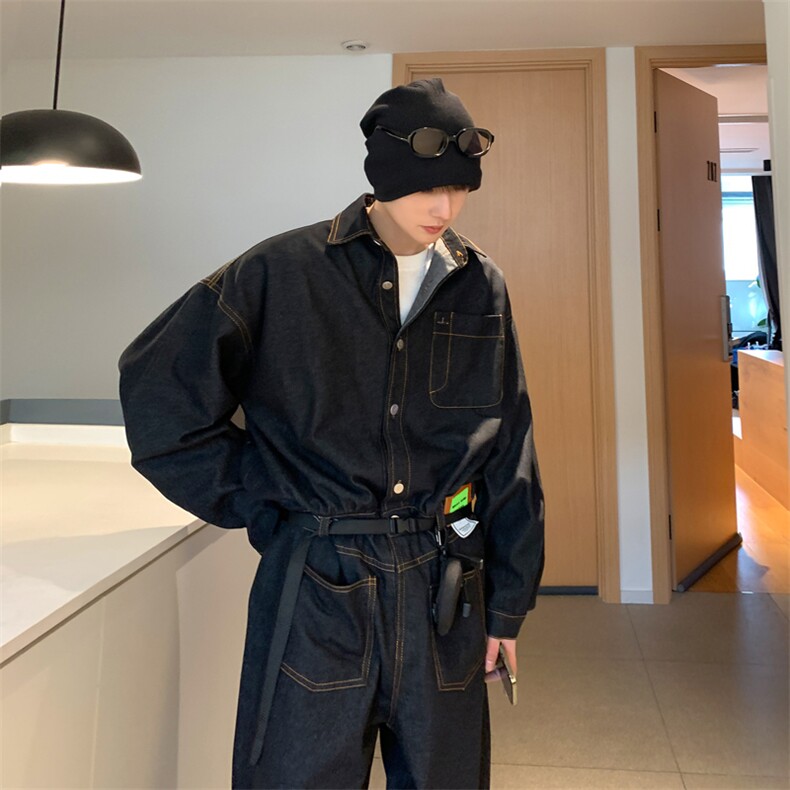 【2025春夏】送腰带定制水洗牛仔长袖夹克连体裤长裤连体衣男,男装夹克,星座112A