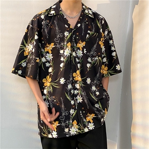 夏季五分袖潮牌宽松垂感面料男式痞帅衬衫男百搭防晒服外套夹克图片