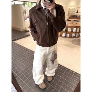日系复古水洗灯芯绒翻领底特律棉服短款宽松夹克巴恩风外套潮图片