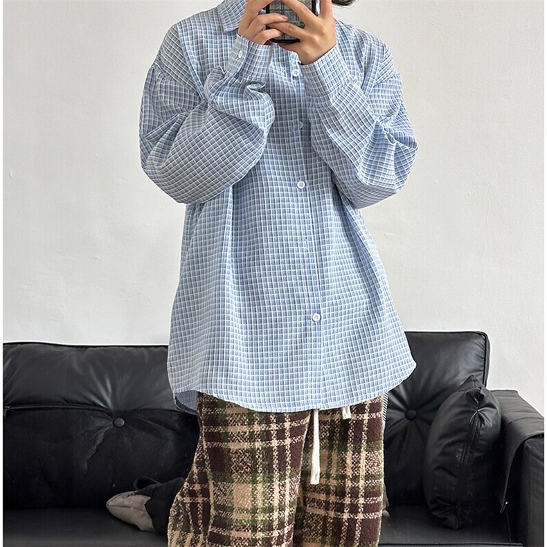 春季潮流复古格子大码休闲男长袖衬衫内搭衬衣CS257-P45,男装衬衫,星座301C-5