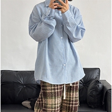 春季潮流复古格子大码休闲男长袖衬衫内搭衬衣CS257-P45，男装衬衫，星座301C-5
