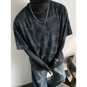 抖音得物高品质二开 240克美式高街复古做旧潮牌扎染印花短袖T恤图片