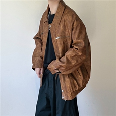 现货-水洗质感复古皮外套男pu机车服潮牌痞帅夹克-AP23106-P115，男装夹克，电商A351