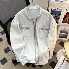 vintage水洗牛仔外套女春秋季款高级感美式复古立领工装夹克情侣，男装工装外套，星座813-2