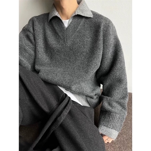 老钱风假两件Polo领毛衣Cleanfit慵懒风潮男秋冬毛衣MY02523-P60图片