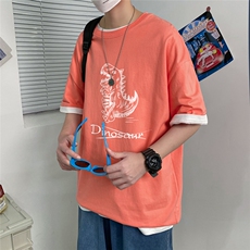 港风中性夏季新款小恐龙印花圆领短袖上衣男T40P25，男装T恤，电商A268A