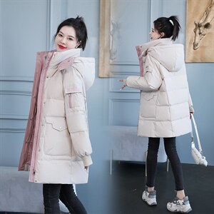 撞色减龄羽绒棉服女冬2025新款宽松小个子棉衣加厚面包服棉袄外套,eunbiday羽绒服搭配图片