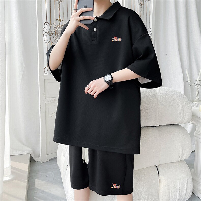 polo衫潮情侣短袖套装T3672上衣特P31控59-DK8633裤子特P26控49,男装Polo衫,电商A007