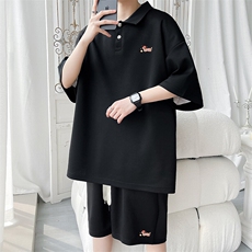 polo衫潮情侣短袖套装T3672上衣特P31控59-DK8633裤子特P26控49，男装Polo衫，电商A007