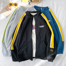 703-H7110-P50秋冬情侣加绒拼色印花卫衣外套夹克，男装卫衣，星座703