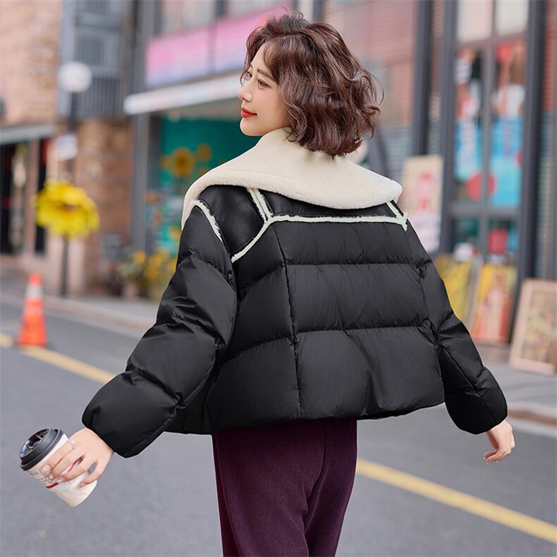 毛绒拼接翻领羽绒服女2025冬季新款休闲宽松短款超好看白鸭绒外套,女装羽绒服,慧尚依恋