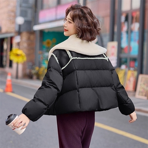 毛绒拼接翻领羽绒服女2025冬季新款休闲宽松短款超好看白鸭绒外套图片