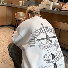 350g潮牌圆领宽松情侣长袖打底衫上衣服束口T恤卫衣5064-P38网图，女装T恤，电商B245