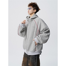 可二开苏哈线撞色条纹大码M-5XL连帽开衫卫衣男WY78191P88控139，男装卫衣，星座227-7