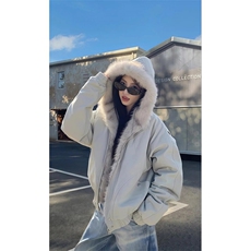 现货高品质美式高街冬季重磅硬挺短款座山雕毛领棉衣男女加厚外套，男装棉衣，电商A486