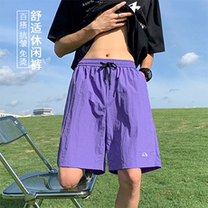 多巴胺米灰色五分短裤美式速干休闲直筒阔腿冰丝裤DK310-特批15，男装休闲裤，星座718-1