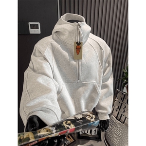 抖音得物高品质二开 26春装重磅宽松结构拉链设计高领连帽卫衣W76图片