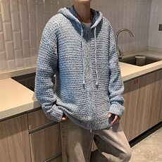 开衫毛衣男ins高街连帽镂空针织衫秋季情侣装外套6021P48，男装针织衫/毛衣，星座410-2