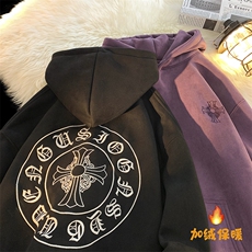 冬季加绒加厚连帽麂皮十字绒刺绣连帽卫衣YT05P75M-4XL，男装卫衣，星座712