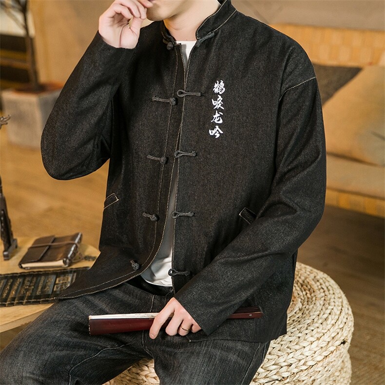 秋装 风牛仔唐装潮新中式刺绣复古外套盘扣夹克潮 JK22/P150图片