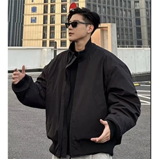 抖音得物美式潮休闲夹克春季立领纯色复古工装加厚棉服外套AMY02，男装夹克，电商A443