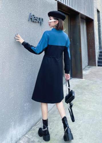 【现货】秋季新款-撞色拼接系绳连衣裙，女装连衣裙，陆氏青云