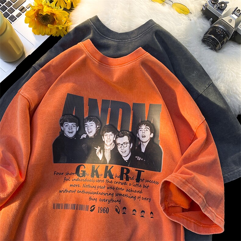 夏季新款百搭重磅蜡染260g美式复古水洗潮牌发泡短袖男T4012-P35,男装T恤,星座1103-3