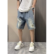 休闲裤美式牛仔短裤男士个性夏季宽松破洞直筒五分牛仔裤NK854，男装牛仔裤，星座1116A（原606A-3）