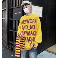 配围巾针织衫男女韩版潮流字母提花宽松2024冬季ins毛衣MZ618-P64，男装针织衫/毛衣，星座412-3