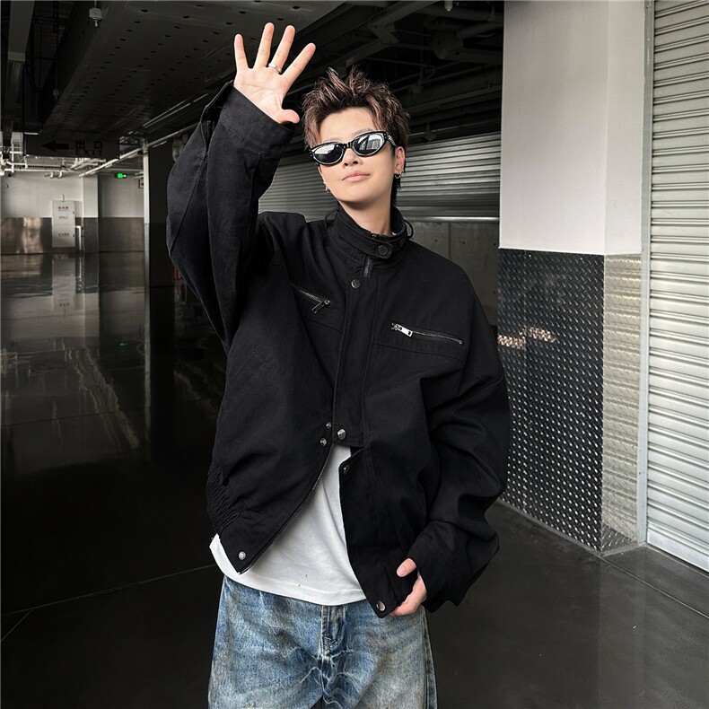 美式巴恩风立领工装夹克男女秋季覆古百搭潮外套vibe宽松休闲上衣,男装夹克,星座506A
