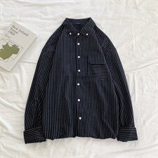2021秋装新款男生条纹衬衫印花港风平铺衬衣1903-P45，男装衬衫，电商A128