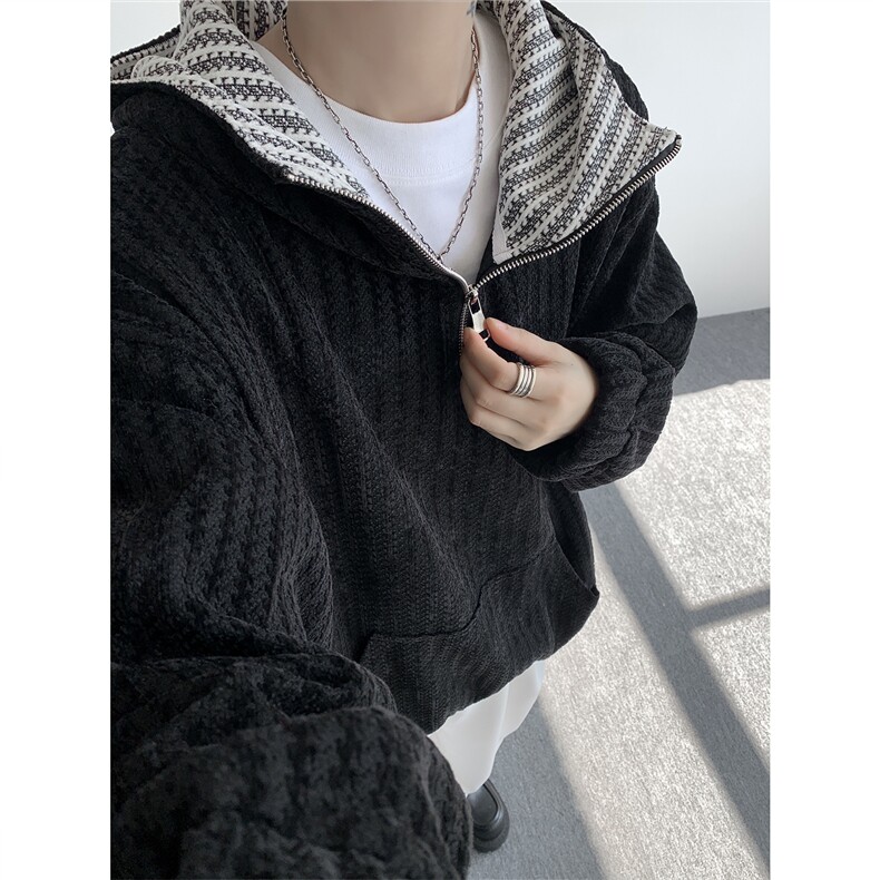 WY10183-特P52加绒特P62雪尼尔撞色连帽卫衣鱼骨纹重磅大码外套,女装短外套,电商A059