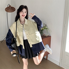 现货工装风马甲拼接个性衬衫假两件套2C050-1226-P155-K238，女装短外套，2C050