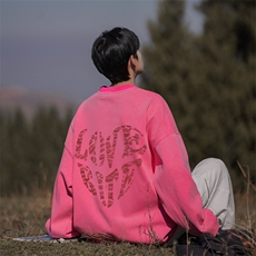 吻痕印花多巴胺色水洗做旧宽松圆领卫衣Y7738-P58加绒单色黑P68，男装卫衣，星座517A-2