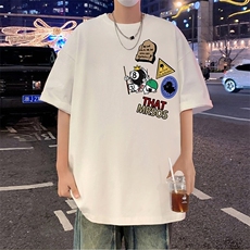T838大码宽松纯棉运动圆领体恤衫oversize短袖T恤男重磅T，男装T恤，星座304A-1