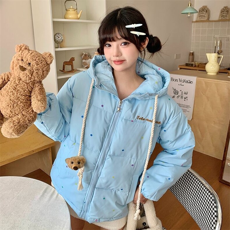 文文不乖原创可爱波点立领棉服设计感小熊宽松冬季棉衣女面包服,男装棉衣,星座1210-1