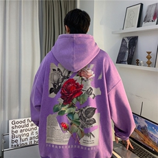 美式高街复古玫瑰字母印花INS宽松连帽卫衣JK23393特批53-控88，男装卫衣，星座605(原A050)