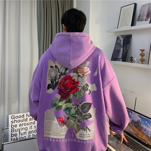 美式高街复古玫瑰字母印花INS宽松连帽卫衣JK23393特批53-控88