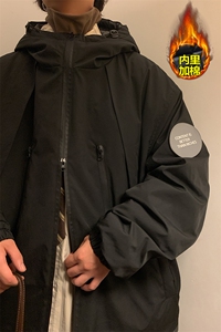 港风双拉链防水纹章连帽棉服男加棉加厚棉衣外套M74-特P105控168图片