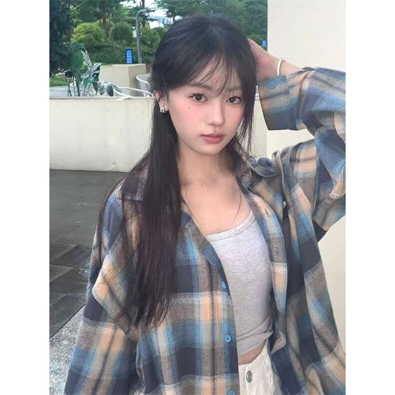 TC620-P45美式慵懒风格子衬衫外套女秋冬季衬衣小个子长袖上衣，女装衬衫，星座617A-2