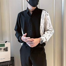 网络图新款衬衫男士小众设计感拼接长袖撞色拼接男装休闲衬衣，男装衬衫，星座410-7