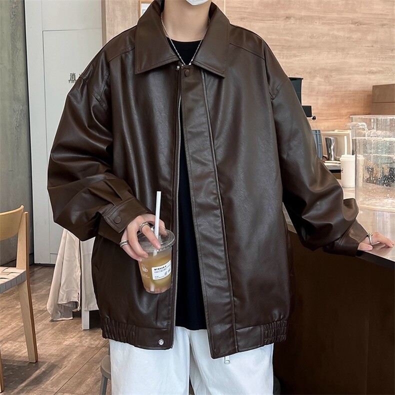 美式pu皮衣外套男夹棉加厚痞帅百搭高级感翻领夹克上衣PY8025P64,男装夹克,星座1013-5