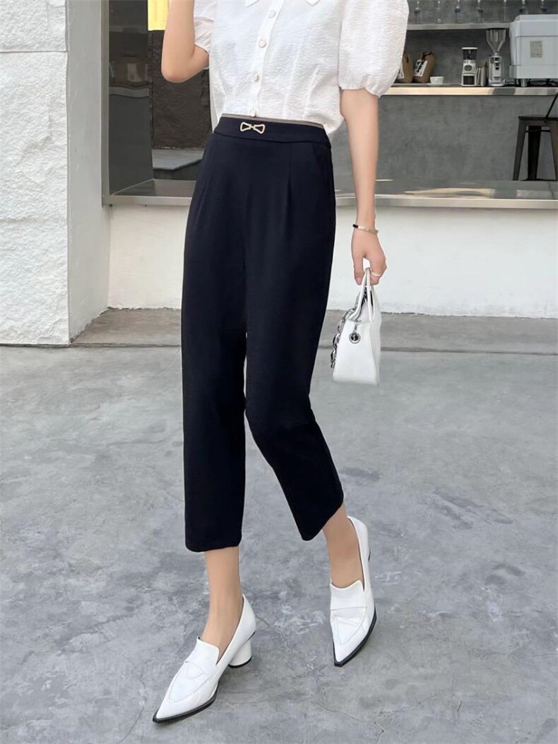 【现货】夏季新品女装女裤时尚九分裤蝴蝶结扣,女装其它,冬进一族