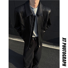 老钱风正肩PU皮衣外套男春季短款机车皮夹克美式潮牌2026新款P108，男装夹克，电商C306-1