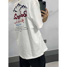 抖音得物210克现货宽松纯棉美式潮牌印花落肩袖纯棉T恤AT21109，男装T恤，电商A443