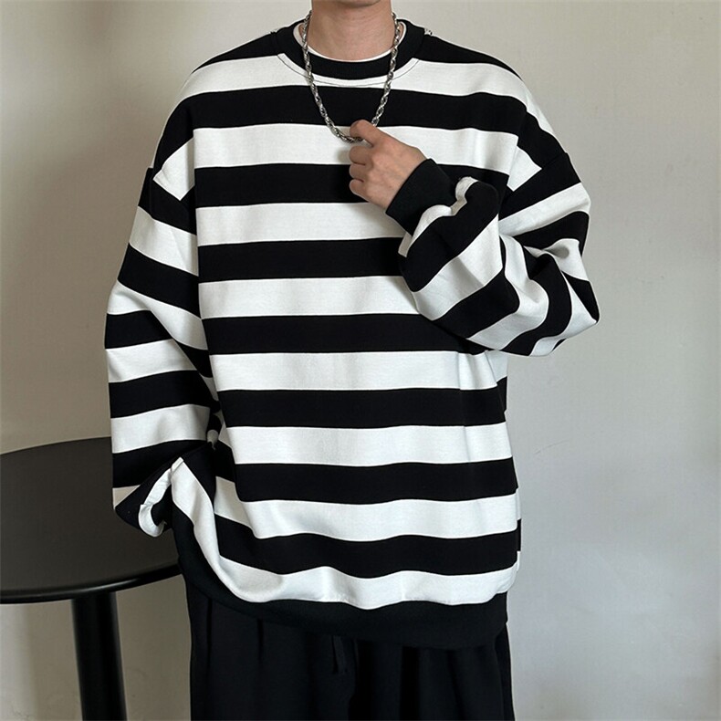 现货-秋季时尚潮牌条纹圆领套头卫衣男休闲青少年上衣-W6650P75，男装卫衣，电商A351